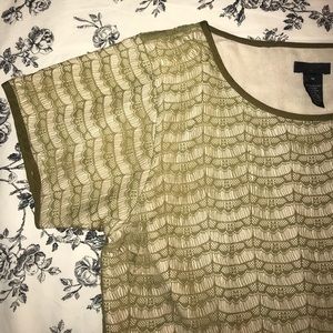 J. Crew Silk Lace Olive Top